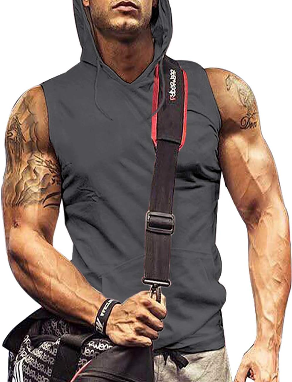 iWooMens Workout Hooded Tank Tops Sleeveless Gym Hoodies Shirts