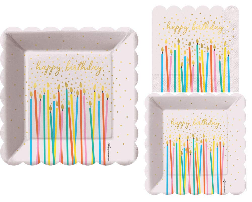 Happy Birthday Party Supplies: Bundle Includes Plates and Napkins for 8 People in a Make A Wish Design