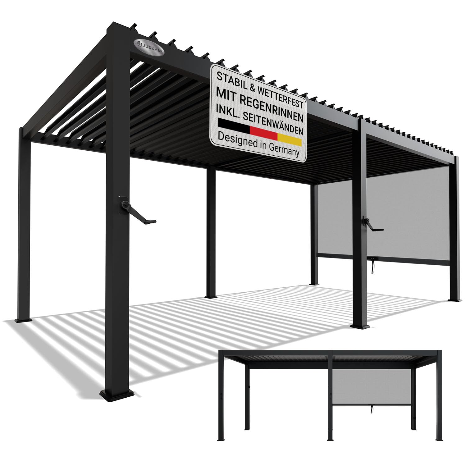 Juskys Lamellendach Tahiti 3x5 m inkl. Seitenwand 3 m