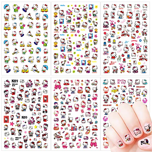 Cartoon Nail Art Stickers Decals Cute Nail Sticker 3D Self Adhesive Nail Design Cute Cartoon Cat Nail Stickers For Women Litter Girls 6 Sheets Cute Cartoon Nail Decals Decoration Cat Nail Charms #TOP6