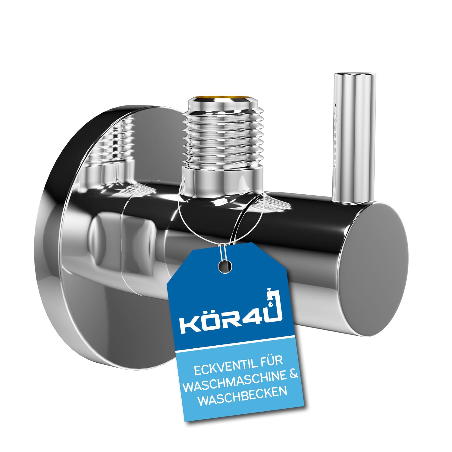 kör4u Zawór narożny o konstrukcji premium, 1/2 x 3/8 cala, zawór regulacji kątowej z funkcją szybkiego zamykania, nadaje się do łazienki i kuchni, łącznie z rozetą, chrom, okrągły
