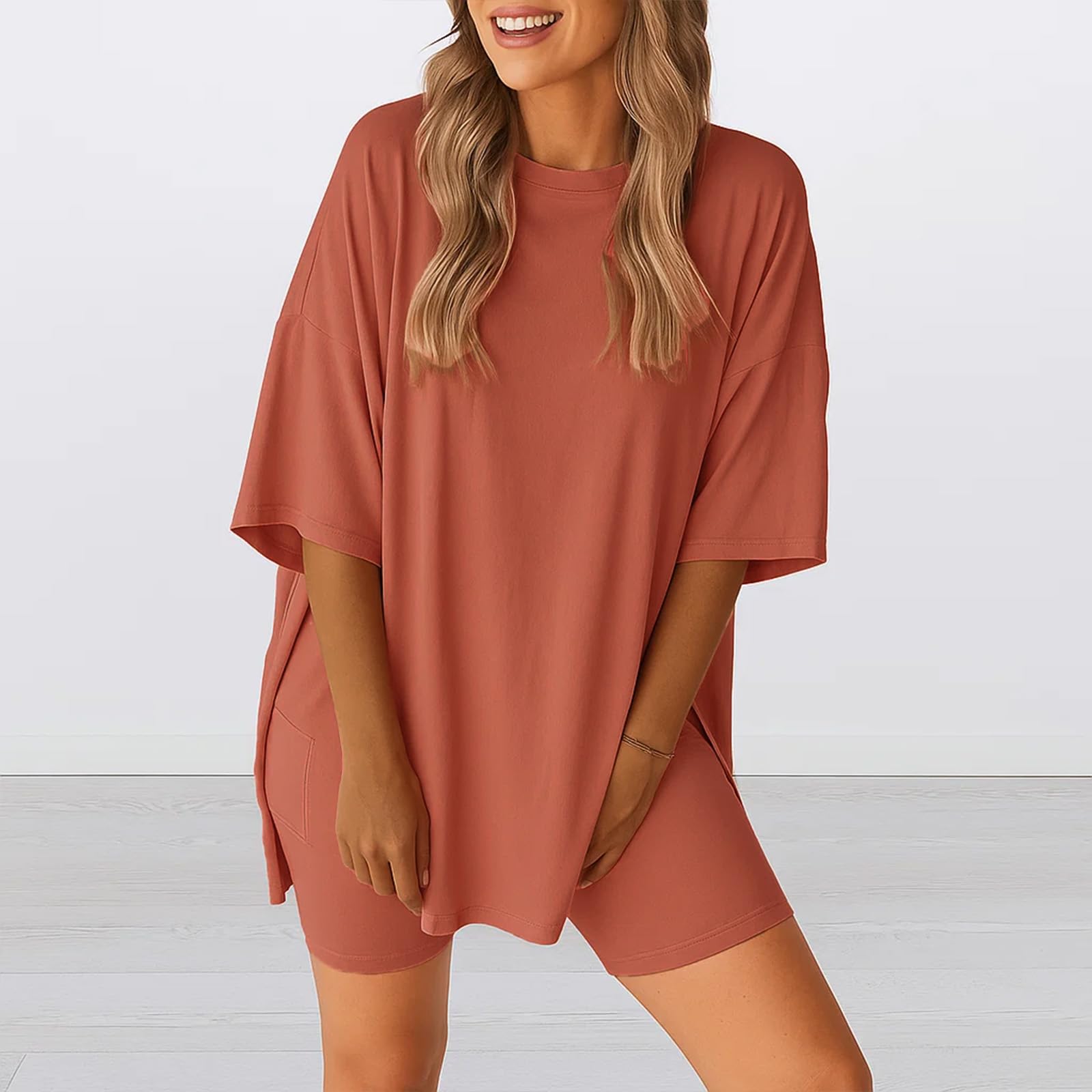 Conjunto de descanso de dos piezas para mujer, camisas casuales de verano de gran tamaño, traje de viaje — view 4