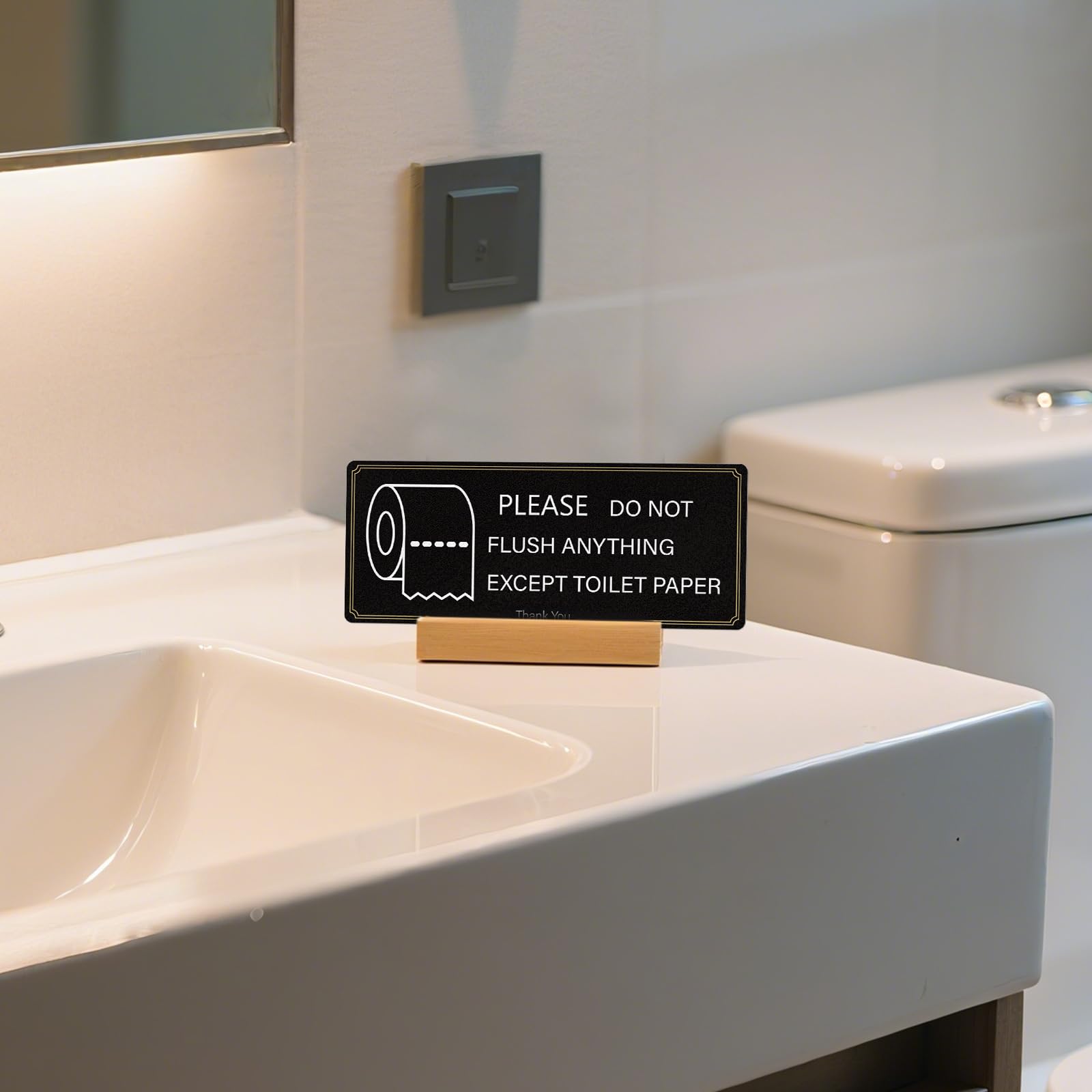 Lot de 4 panneaux en PVC avec inscription « Do Not Flush Anything Except Toilet Paper » 16,3 × 6,3 cm