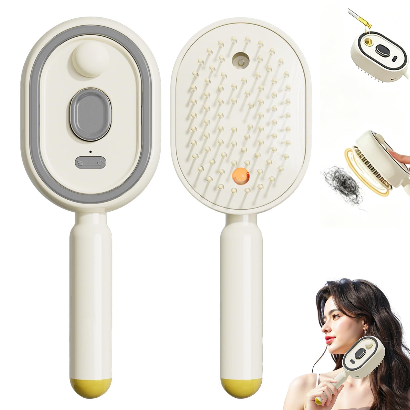 Cepillo de aire eléctrico en aerosol para mujer, 2 en 1, cepillo de desenredar inalámbrico con niebla integrada, evita tirones de pelo, cepillo eléctrico recargable portátil (beige)