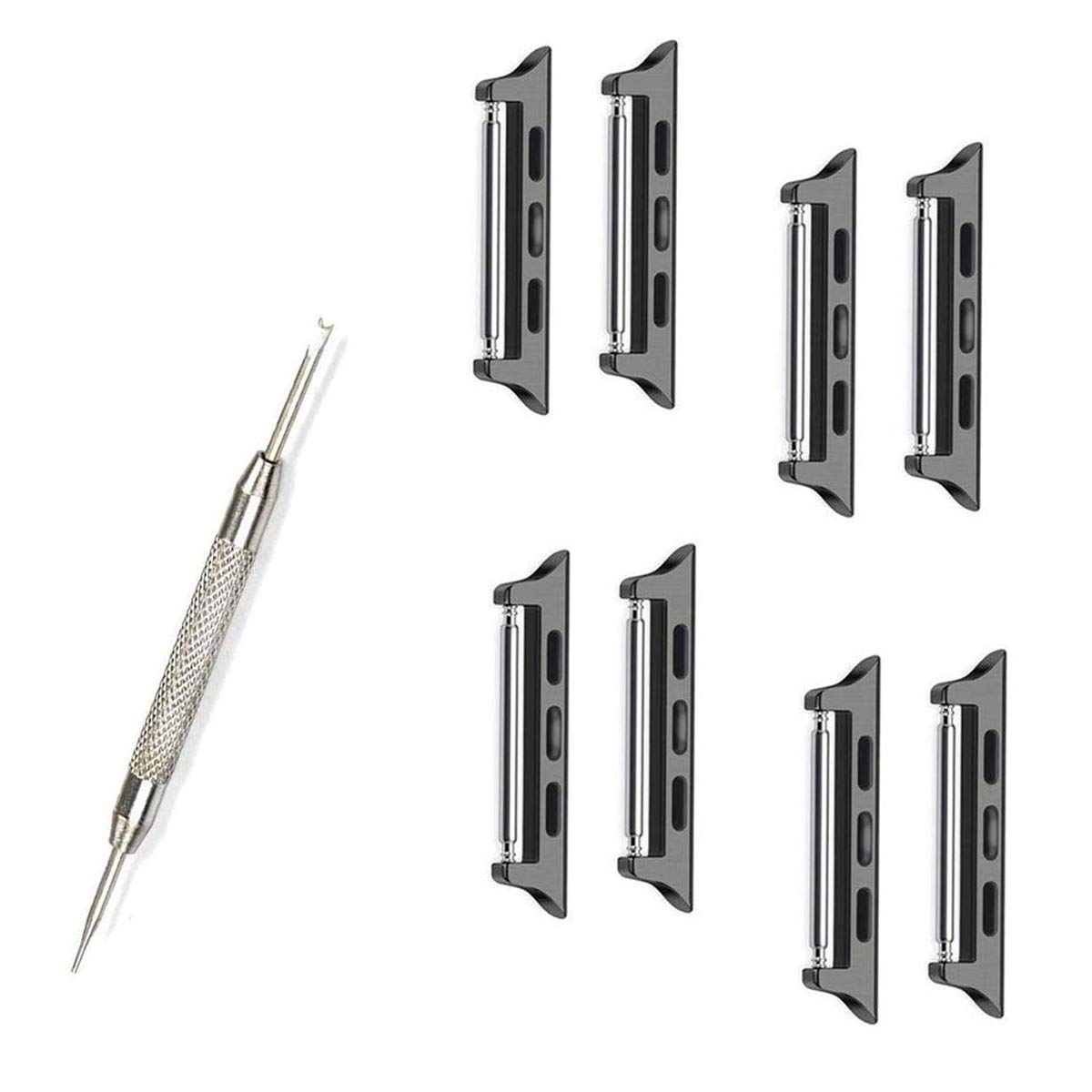 4 Pairs Spring Bar Watch Strap Connector Replaceable Stainless Steel Link Clasp Adapter with Replacement Tool Compatible with Apple Watch Band