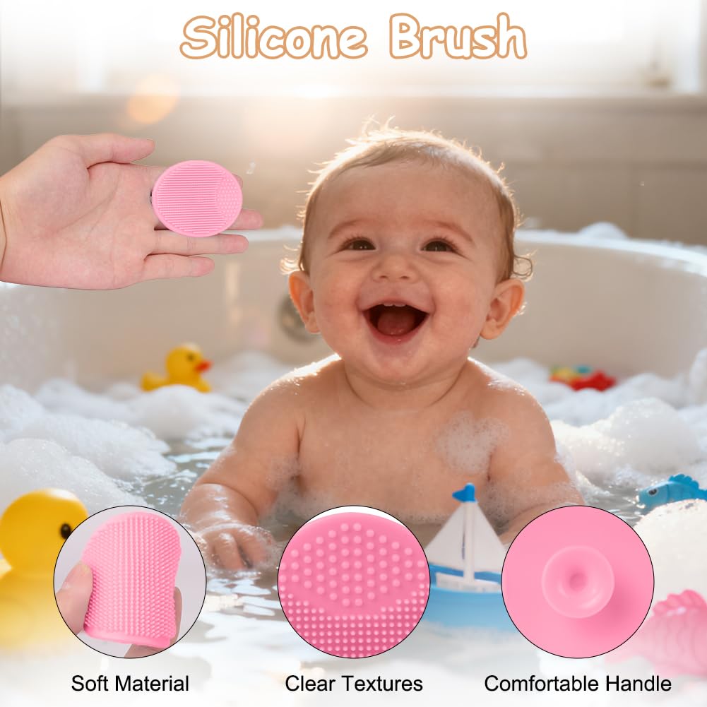 Beugo Brosse Cheveux Bebe, 2 Pièce Brosses à Cheveux de Bébé, Brosse à cheveuxs Poils de chèvre avec Brosses de Massage en Silicone pour Nouveau-né Garçons et Filles (Rose)