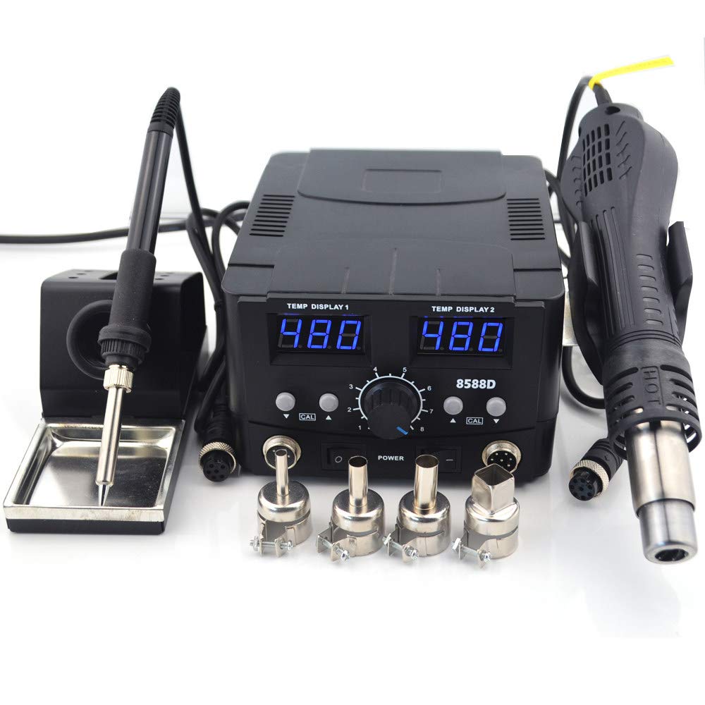 DjfLight 2 IN 1 Soldering Station Hot Air Gun,800W LED Digital Rework Station Electric Soldering Iron For Phone PCB IC SMD BGA Welding