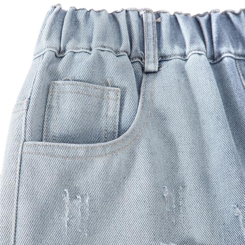 Girls Ripped Distressed Jeans - Baggy Wide Leg Girls Pants with Stretchy Waist, Gradient Denim Pants for Kids2