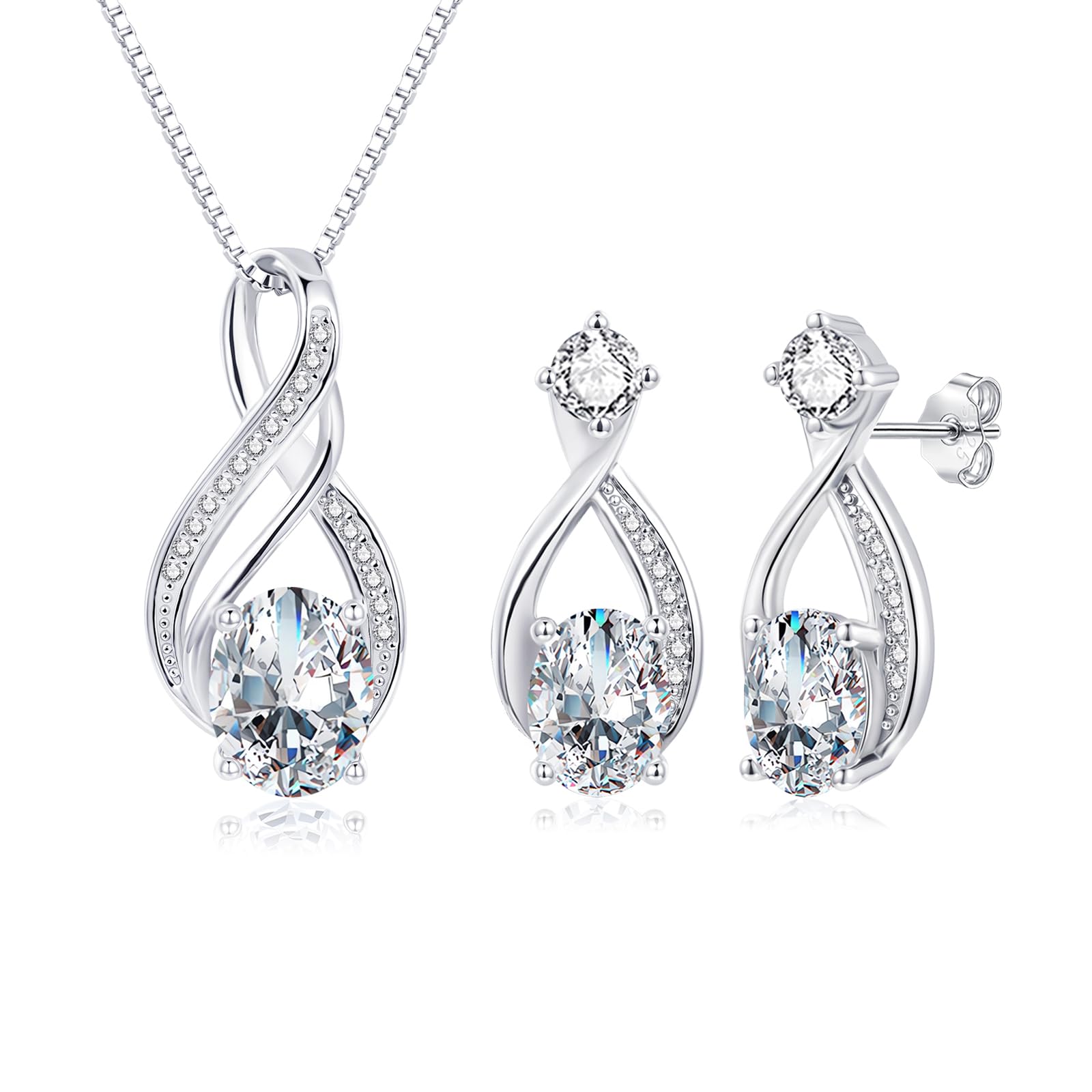 Schmuckset Silber 925 Damen, 925 Sterling Silber Unendlichkeit Halskette & Ohrstecker Set, 2 PCS Schmuck Set - Silberkette mit Tropfen Anhänger & Ohrstecker mit 5A Zirkonia für Mutter Ehefrau