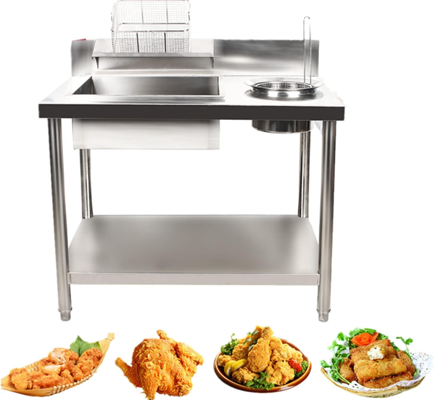 Stainless Steel Breading Table - Commercial Chef Base Manual Breading Prep Station Freestanding Stainless Steel Fried Chicken Breading Worktop Commercial Fried Chicken Base 39Inch (39.1Inch)