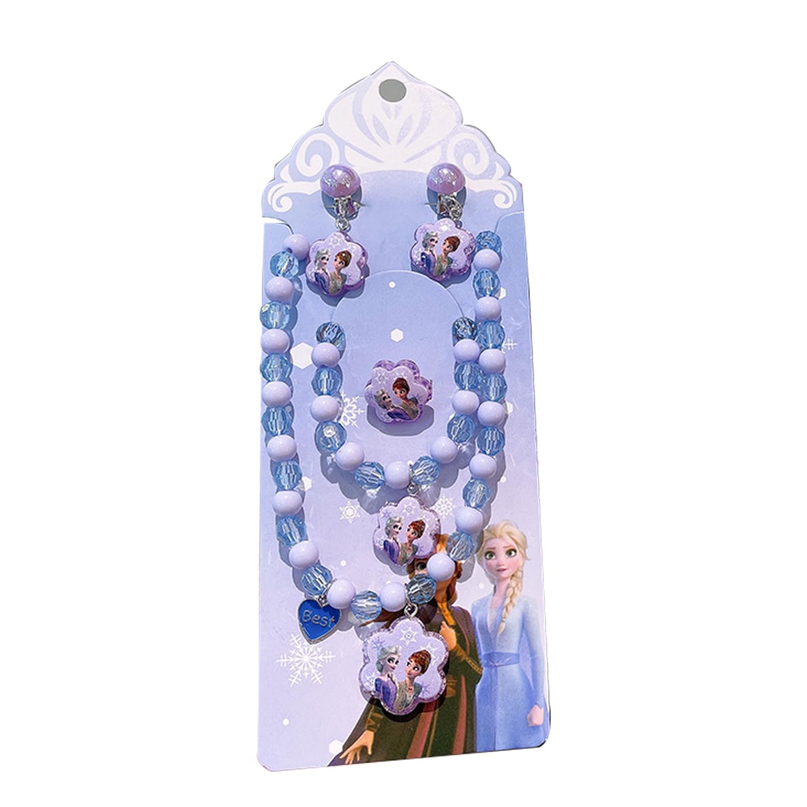 5 Stück Kinderschmuck Kleine Mädchen,Cartoon Halskette Armband Ring Clip-on Ohrringe Haar Klammern Einstellen Set,Princess Zubehör Set,Modeschmuck Party Favors Geschenk zum Anziehen Pretend Party