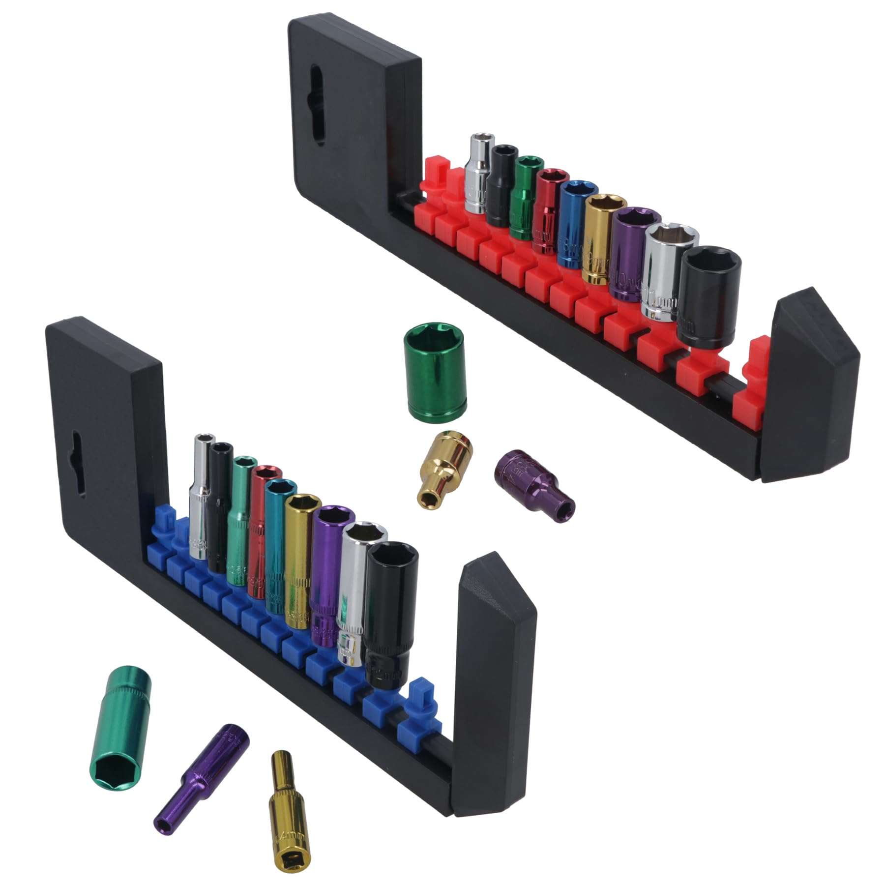 24pc Coloured 1/4" Dr Shallow & Deep Sockets 6 Point Hex Metric 4-13mm Rails