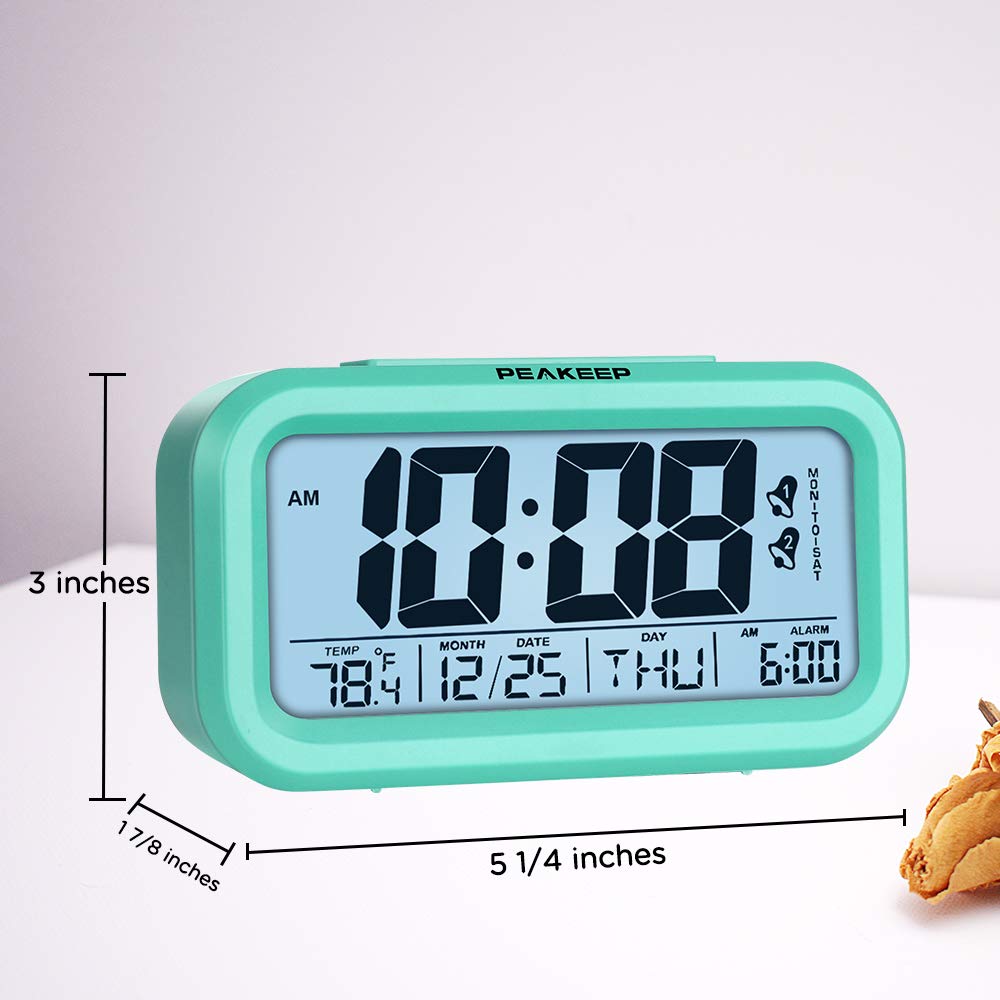 Peakeep Battery Operated Cordless Digital Alarm Clock with 2 Alarms