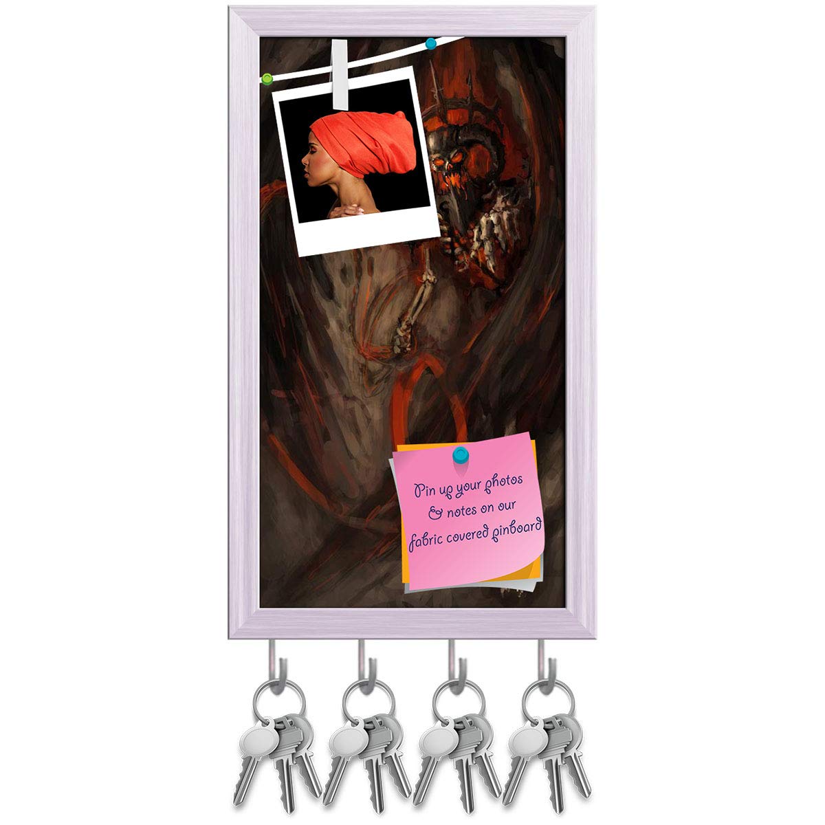 ArtzFolio Firer Reaper Key Holder Hooks | Notice Pin Board | White Frame 10 X 17.8Inch