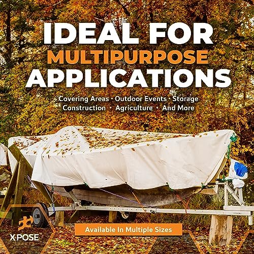 Heavy Duty White Poly Tarp 10' X 15' - Multipurpose Protective Cover - Durable, Waterproof, Weather Proof, Rip and Tear Resistant - Extra Thick 12 Mil Polyethylene - by Xpose Safety - 5