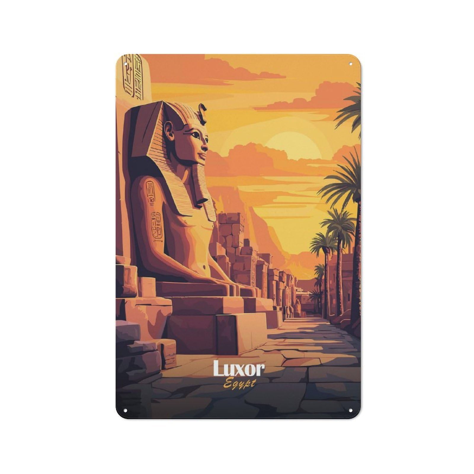 Junmoney Style-12 Retro Metal Wall Sign 30X20cm With Luxor Egypt Sunset For Hallway Wall, Suited To Hallway Decor Lovers
