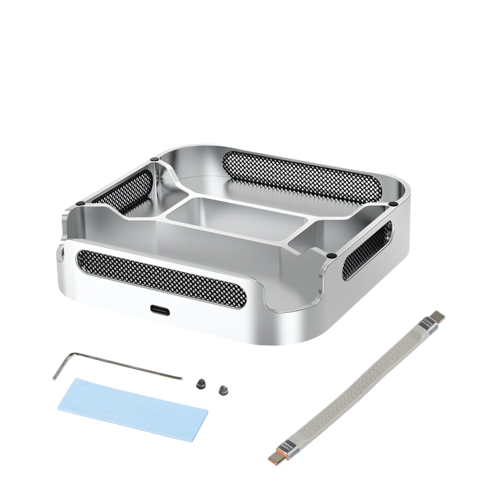 Base in alluminio per piccoli computer con spazio di archiviazione in due posizioni e sollevamento da 20 mm per un migliore flusso d'aria Supporto verticale per laptop portatile per scrivania