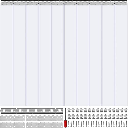 VEVOR Cortina de tiras, 84 pulgadas de alto x 60 pulgadas de ancho, 0.08 pulgadas de grosor, 10 cortinas de puerta de PVC transparente, cortina para