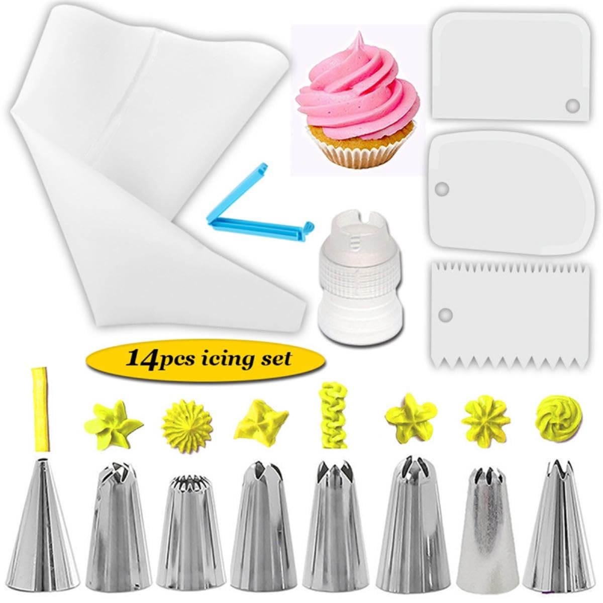 Kit de decoración de pasteles de 14 Uds., boquillas para bolsas de glaseado de repostería de silicona, juego de acoplador de raspadores de crema, herramientas de decoración de pasteles DIY-verde