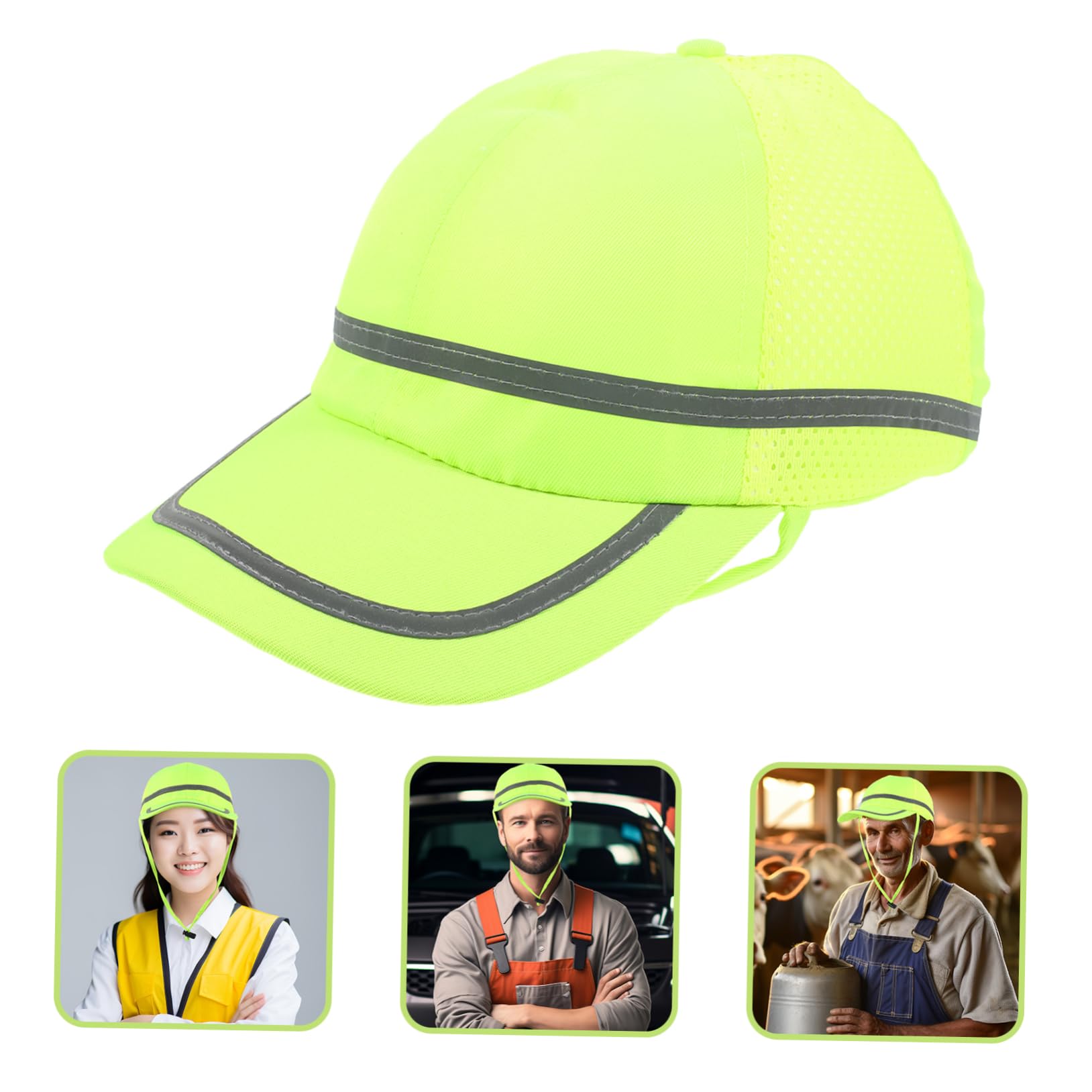 Casco de Seguridad Reflectante Amarillo Tiras Reflectantes y Protección Solar, Plástico Resistente para Trabajo Industrial y Uso al Aire Libre