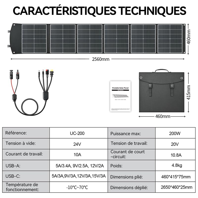 Panneau solaire pliable 200 W, compatibilité : module adaptateur d'alimentation DJI pour panneau solaire (MPPT),Power 2000, Power 1000 V2, Power 1000, Power 500
