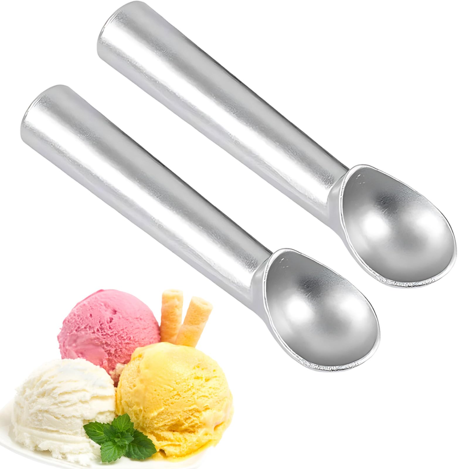 2Pcs Ice Cream Scoops Set, Ergonomic Handle Ice Cream Scooper for Easy Scooping, Silver Ice Cream Scoops for Dessert Preparation and Serving
