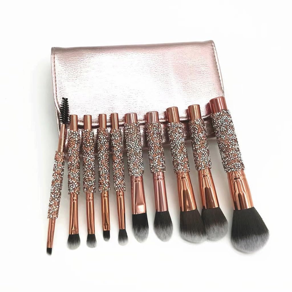Set di pennelli per Trucco con avvolgimento di Diamanti da 10 Pezzi, Spazzola per Capelli Morbida avvolta con Diamanti con Borsa, Portatile PE