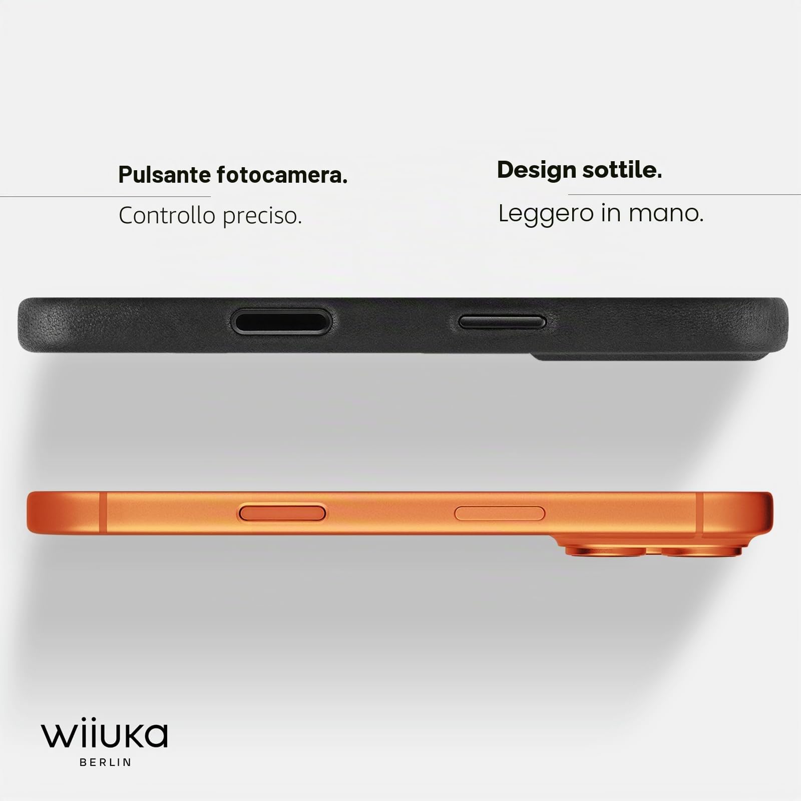 WIIUKA Custodia per iPhone 17 Pro Max, Pelle dalla Germania, Custodia in Pelle Extra Sottile, Custodia Premium per Smartphone, Case, Qi, skiin More, Vintage Nero