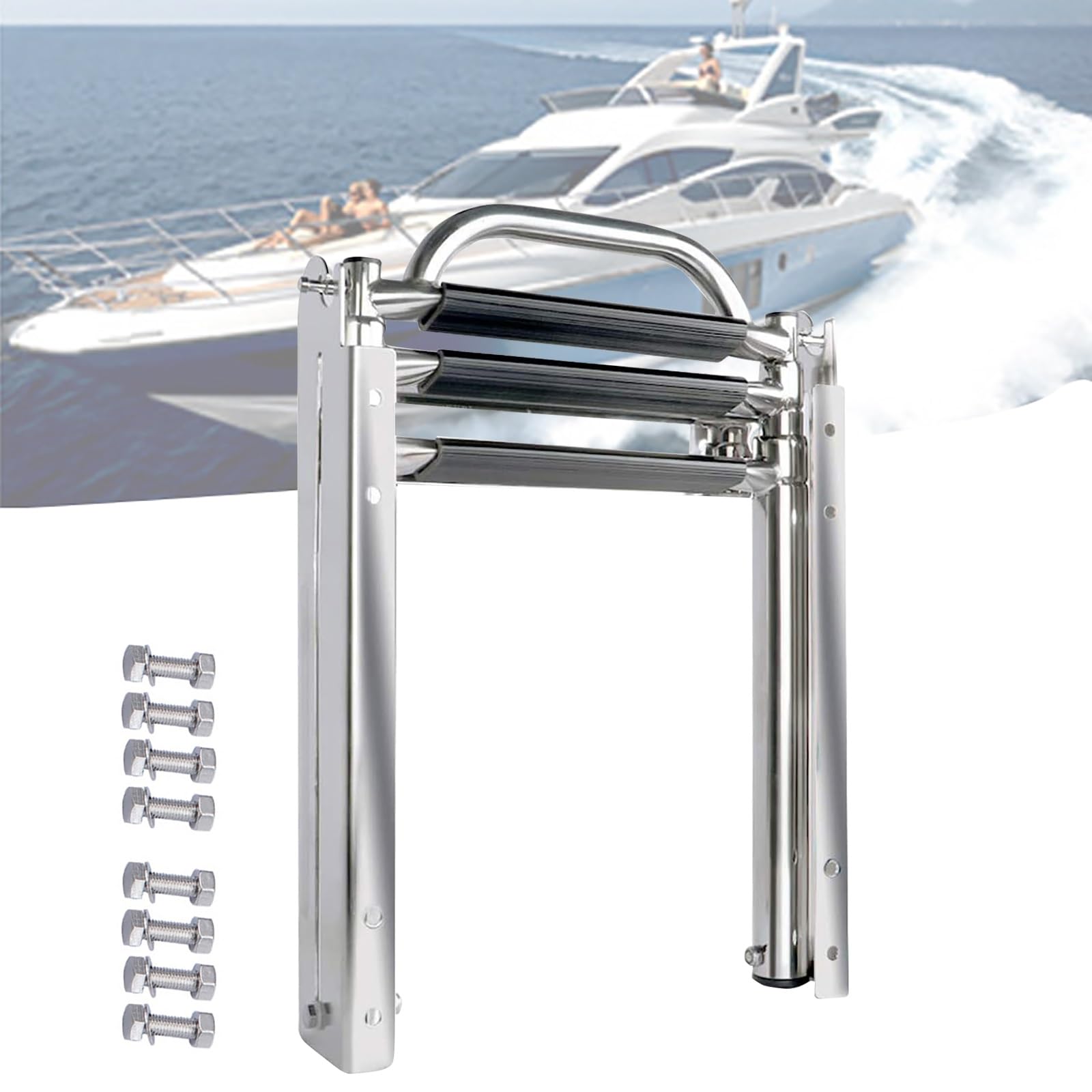 Échelle Piscine ÉChelles De Bateau ÉChelle Pliante en Acier Inoxydable 316 Pliante à 3 Marches ÉChelle De Pont De Bain PersonnaliséE Robuste avec Rampe à Main ÉChelle De Quai Marches Extra Larges