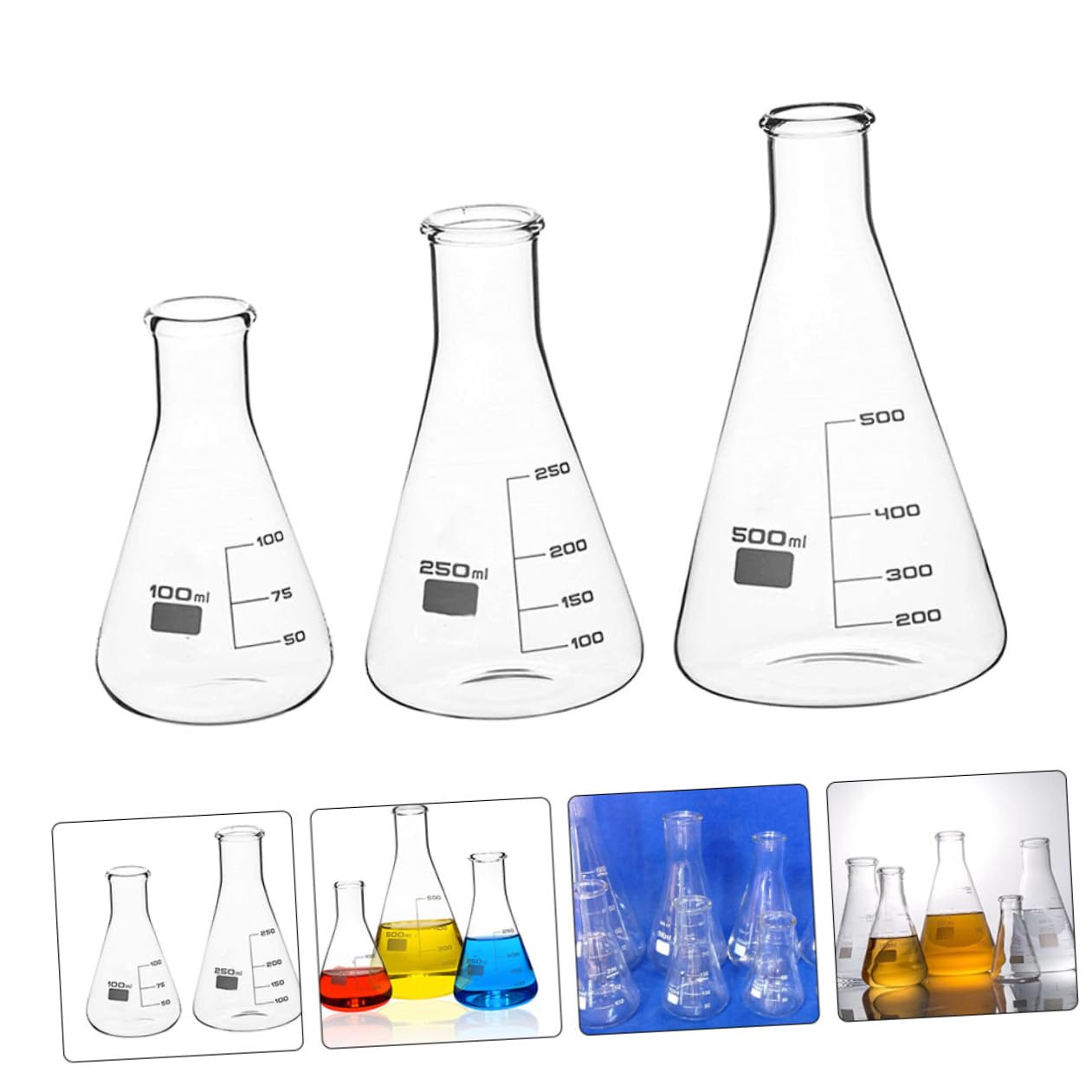 PLAFOPE 3piezas Matraces De Boca Estrecha Matraces Erlenmeyer De Vidrio Para Experimentos Laboratorio