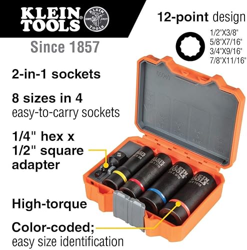 Miniatura 3 de Klein Tools Juego de llaves de impacto (5 piezas) + enchufe de impacto ranurado (3/4 y 9/16 pulgadas)