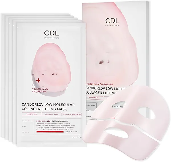 CANDORLOV Overnight Collagen Lifting Gel Mask 5 pcs, Korean Face Lifting Deep Hydrogel Mask for Glass Skin, Anti-Aging with PDRN (Salmon DNA), Hyaluronic Acid for Elasticity, Firmness