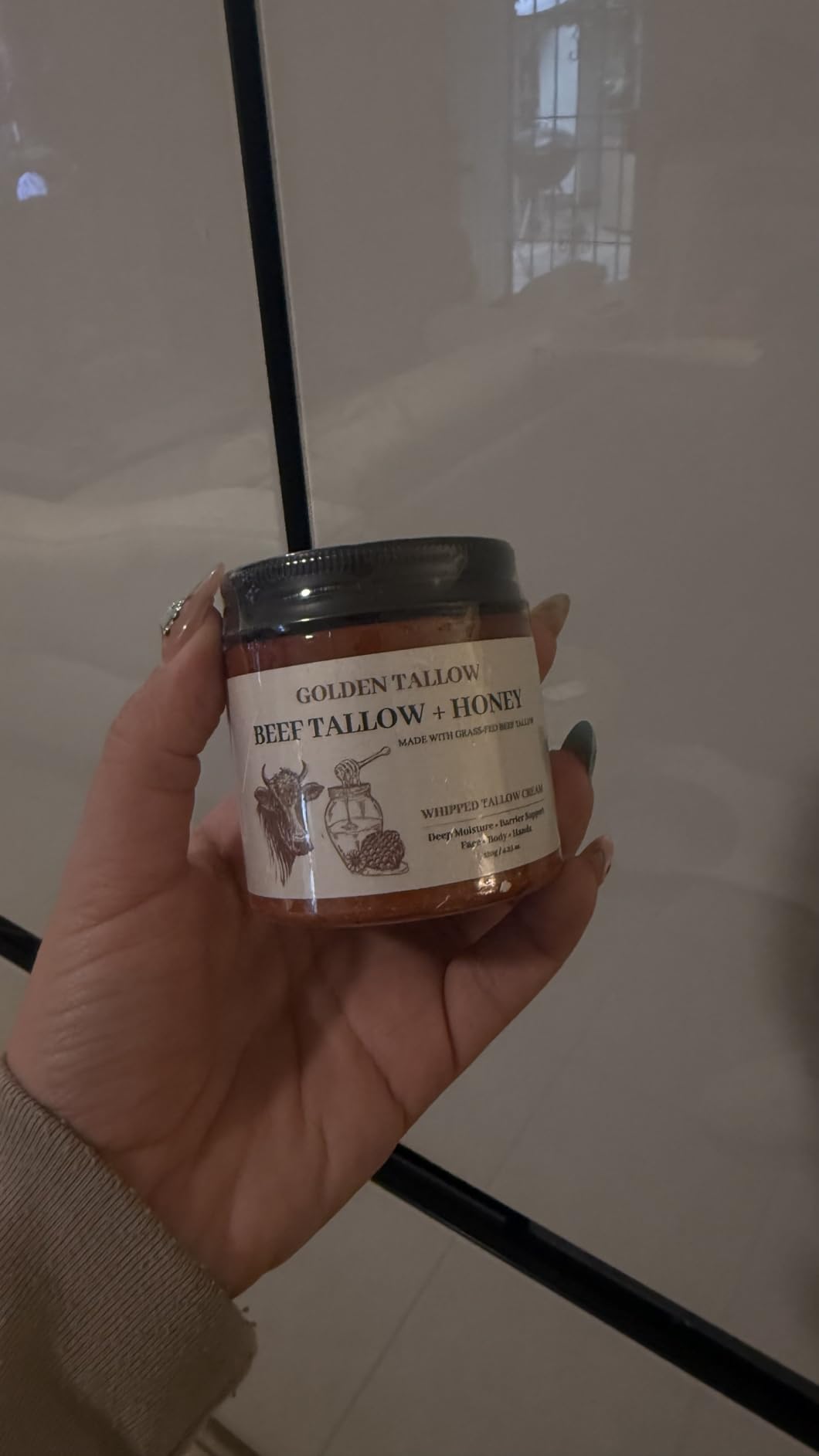 Golden Tallow Whipped Tallow Honey Balm for Face & Skin, Beef Tallow Moisturizer Cream, Tallow Face Moisturizer, Tallow and Honey Balm, Deep Moisture for Dry Skin, 4.2 Oz