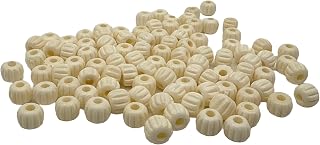 Natural Buffalo Bone Beads, 6mm Round Fluted, 2mm Hole, Ivory White, 100-Pack for Jewelry Making