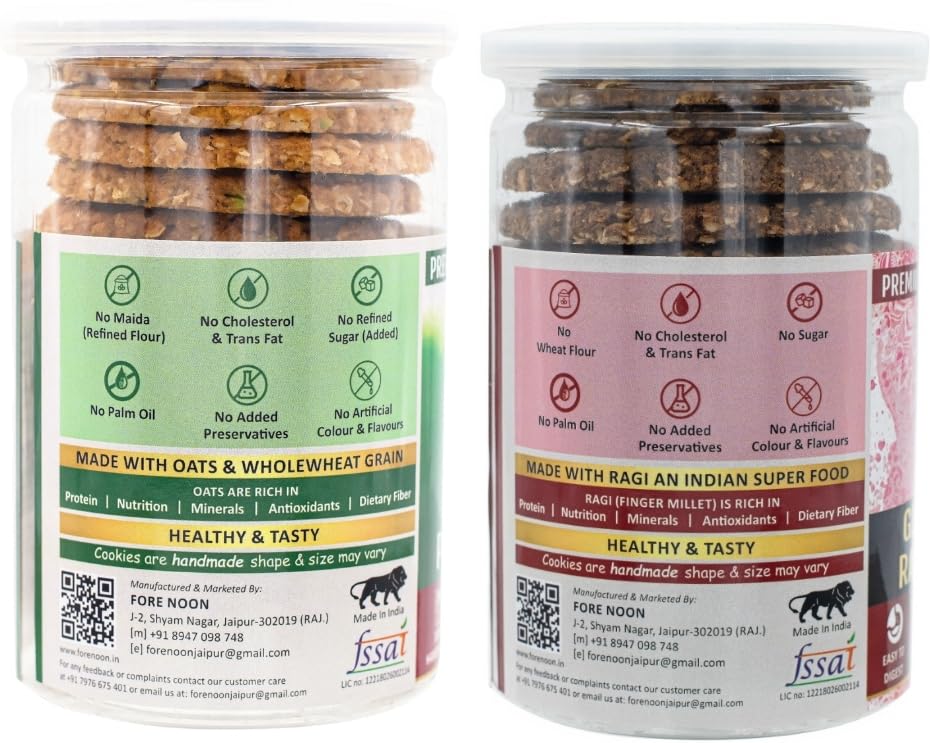 Fore Noon Gluten Free Ragi Jaggery & Kesar Pista Oats Cookies (356 g, Pack of 2) 1