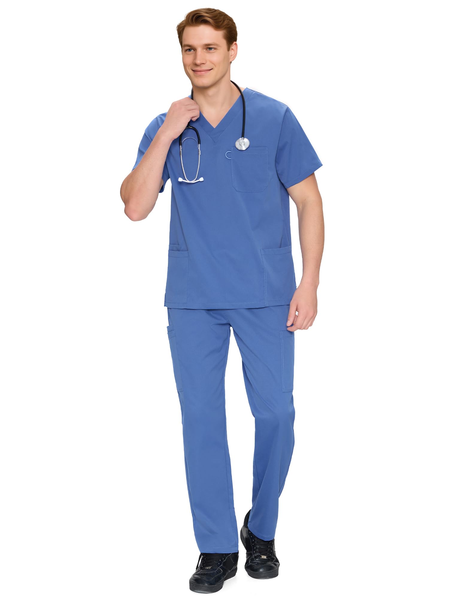 Scrubs for Men Set - V-Neck Scrub Top and Straight Leg Pants with 11 Pockets — view 13