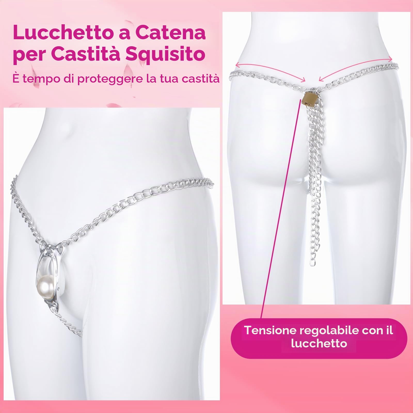 Keuschheitskäfig Per Donne, Chastity Cage Con Lucchetto In Metallo, Grande Stimolatore A Sfera, Astinenza BDSM, Cintura Di Castità Regolabile, Fissaggio Anti‑Sgancio Bondage Sex Toy Per Donna