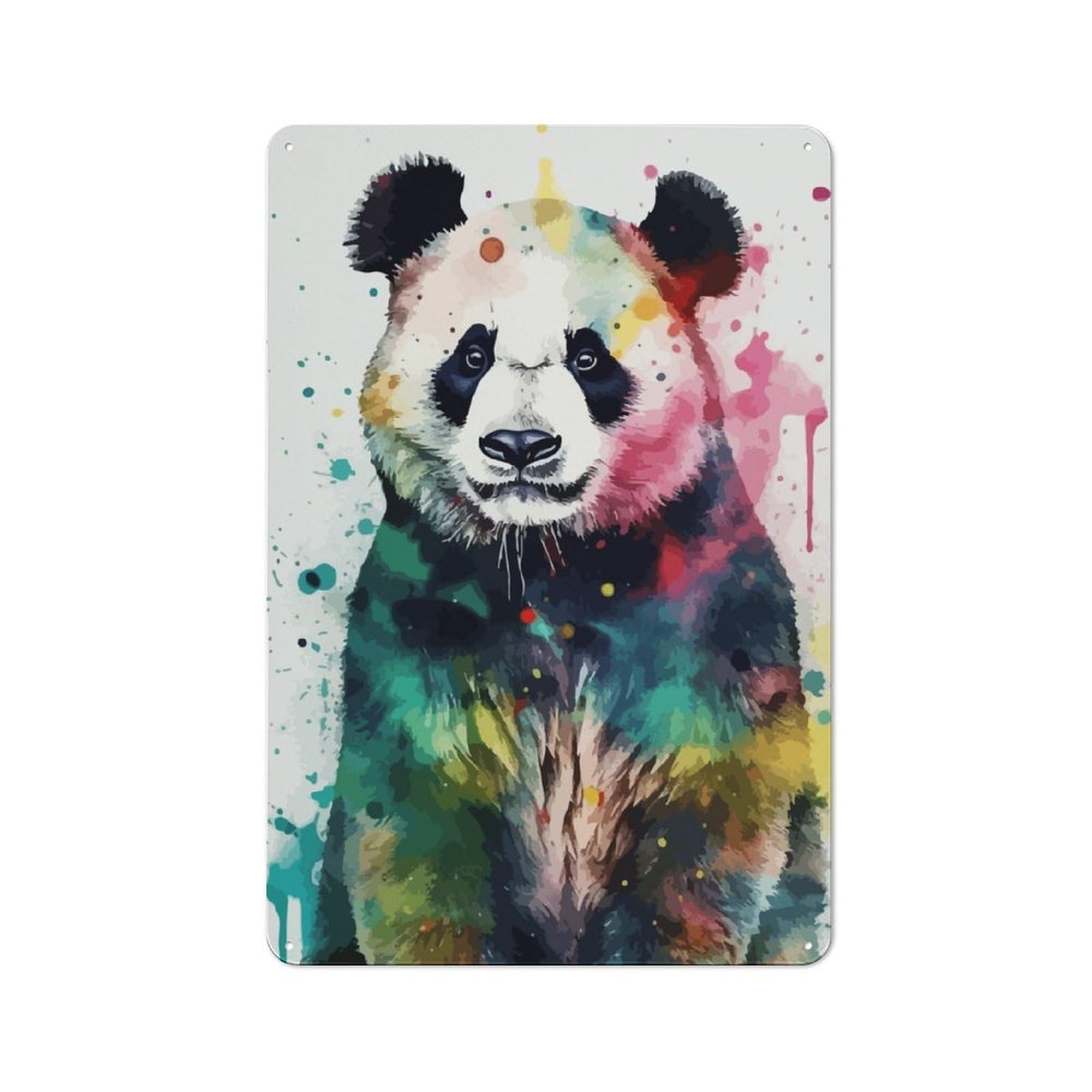 Junmoney Panda Bear Watercolor Tin Wall Plaque 30X20cm With For Dining Room Or Kitchen, A Metal Wall Feature For Kitchens And Dining Spaces