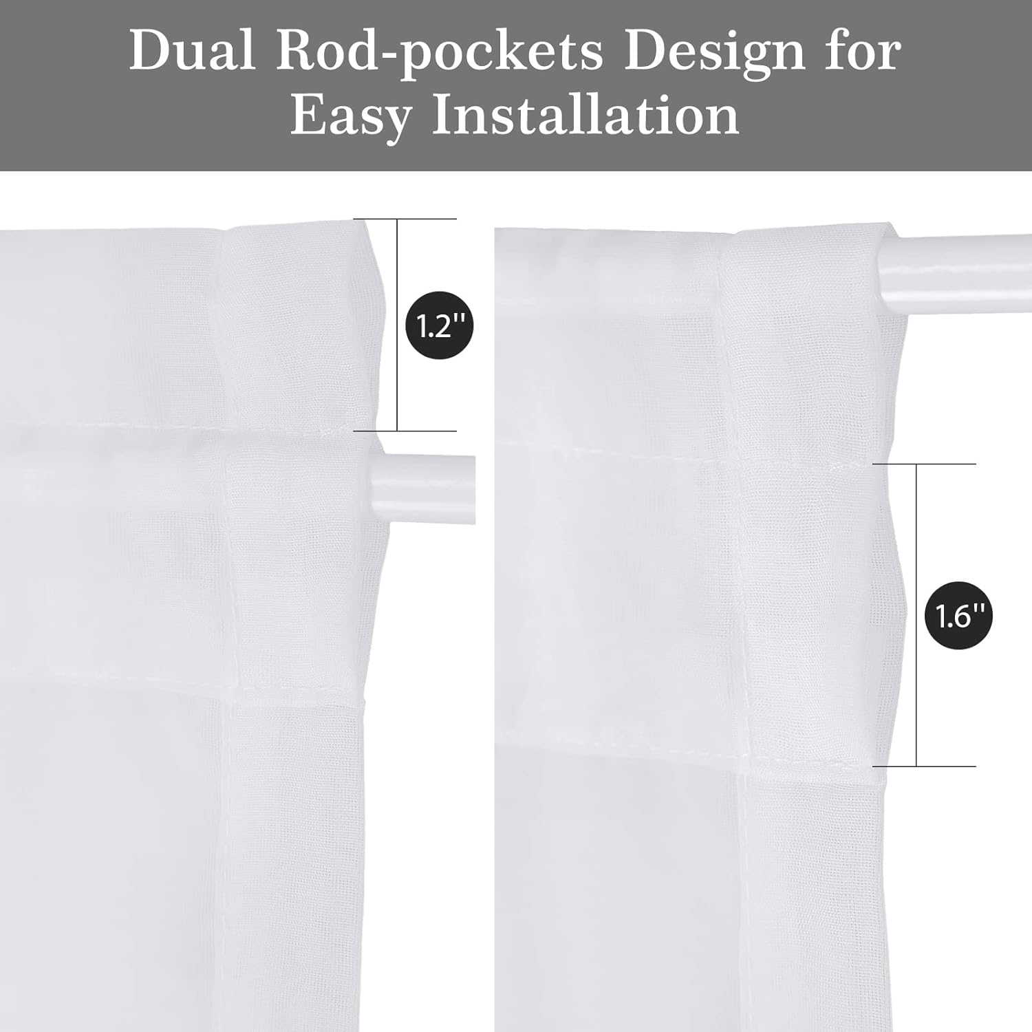 White Sheer Polyester Rod Pocket French Door Curtains