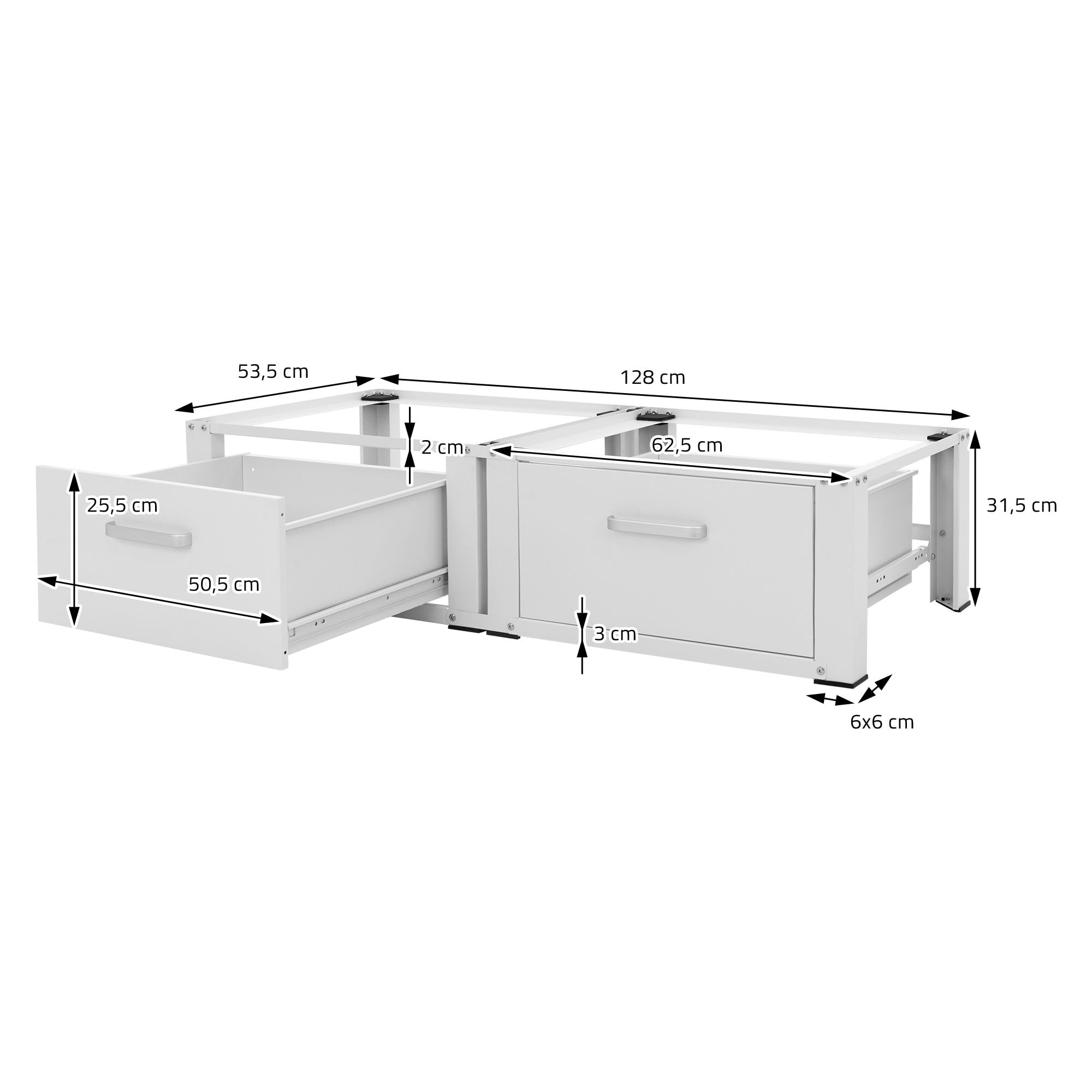 ML-Design Set di 2 Basi per Lavatrice Asciugatrice Frigorifero con Cassetto 128x53,5x31,5 cm in Acciaio Bianco Portata fino a 150 kg Piedistalli Supporti Rialzati per Elettrodomestici Carichi Pesanti