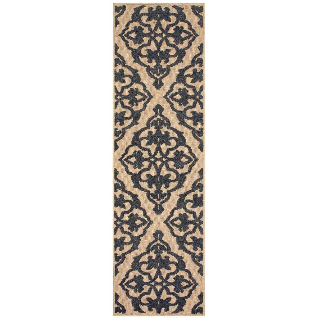 2 x 8 ft. Sand Oriental Stain Resistant Indoor & Outdoor Area Rug