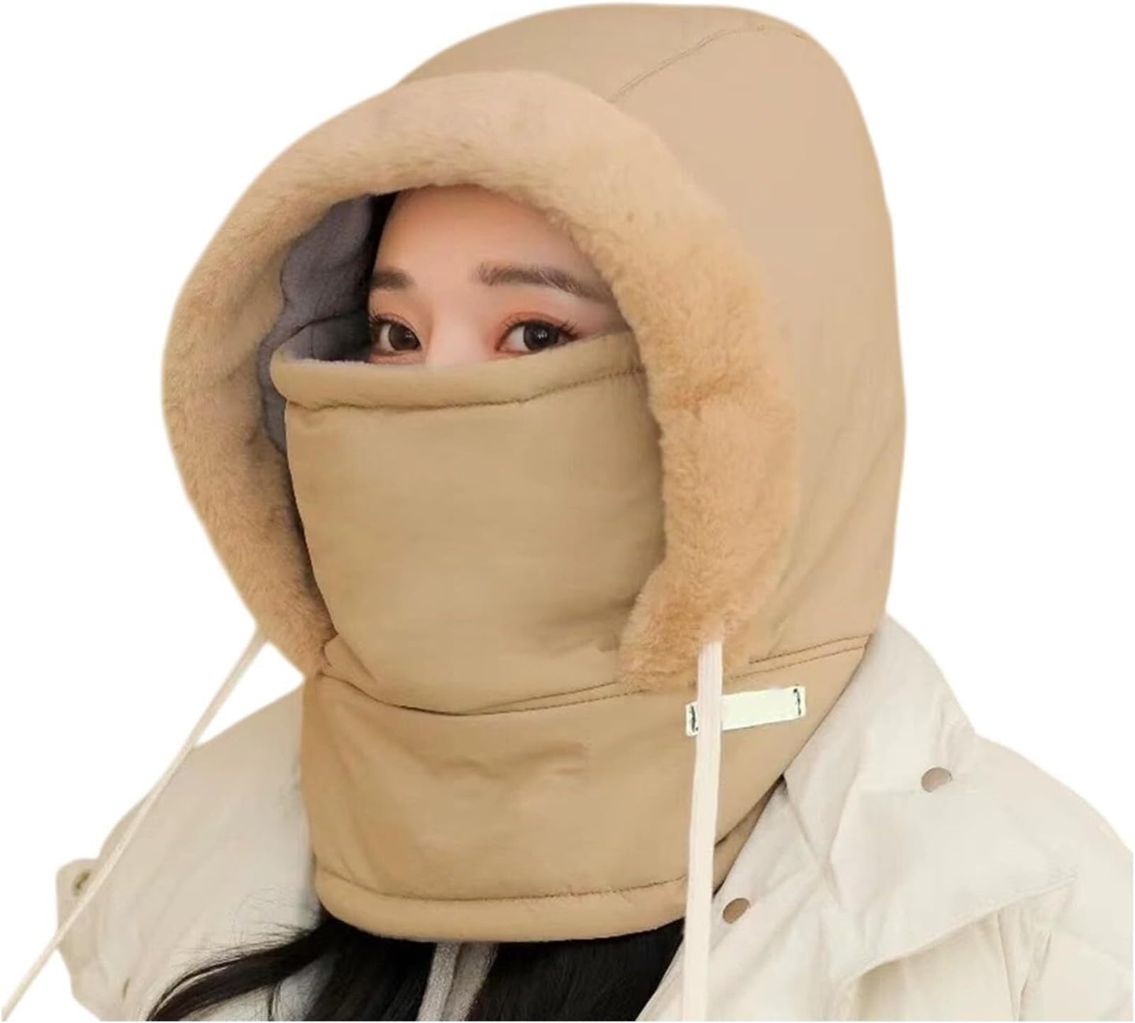 Gorro térmico Grueso con Forro de Felpa y mascarilla, Gorro Invierno una Pieza, cálido Resistente al Viento, pasamontañas esquí Polar 3 en 1(Khaki)