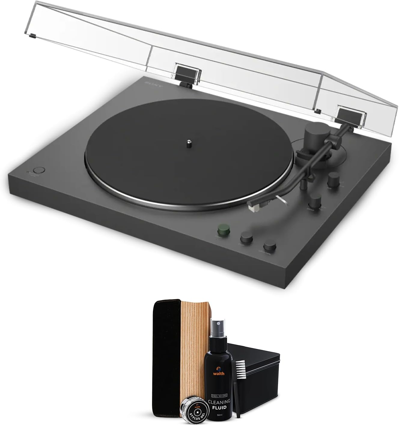 PS-LX3BT Fully Automatic Two-Speed Belt Drive Turntable - DC Servo Motor, 33-1/3 & 45 RPM, Bluetooth & RCA Output, Aluminum Platter & Tonearm with Waith Premium Vinyl Record Cleaner Kit - Bundle