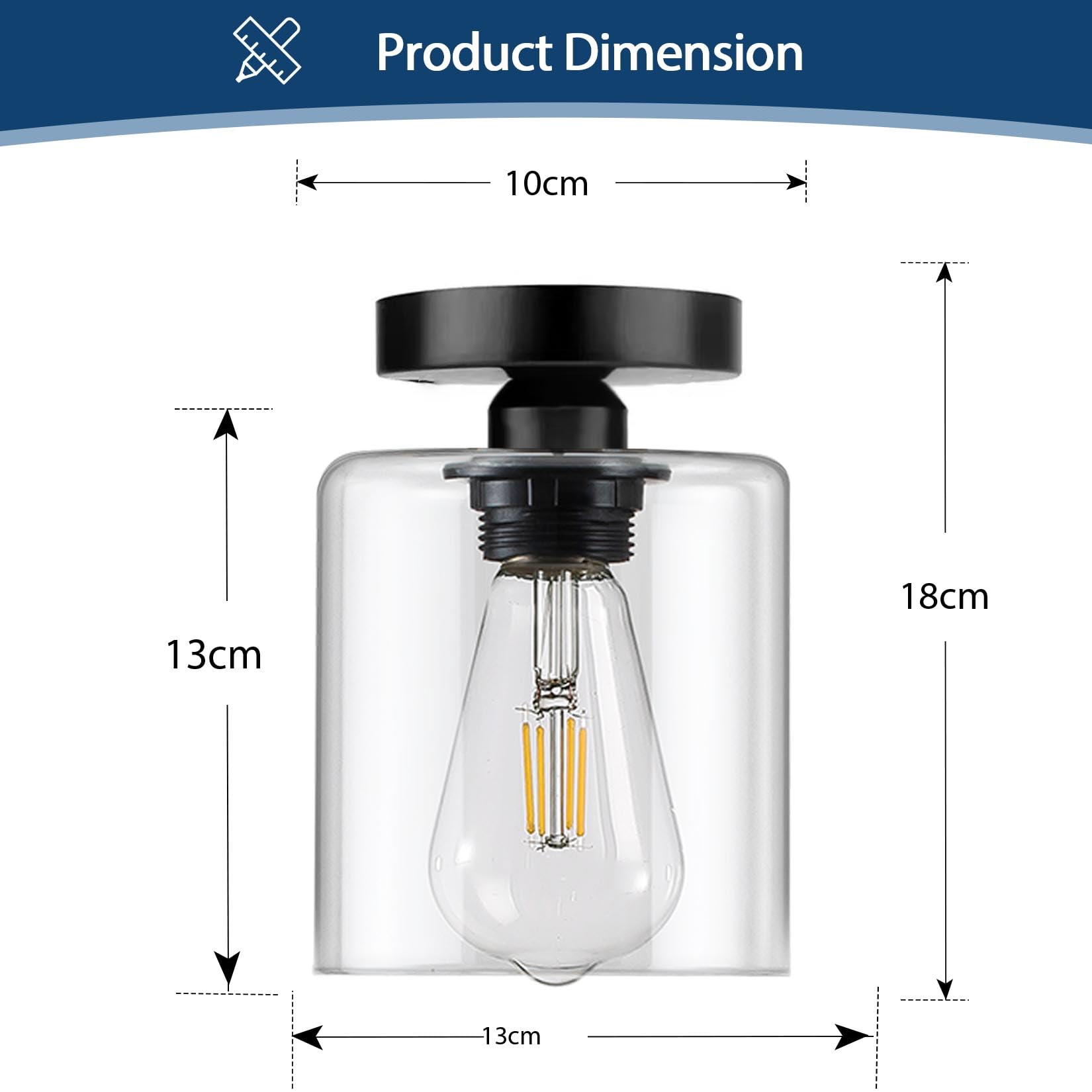 ROCUNSI Ceiling Glass Light Fixtures Chandelier Small Semi Flush Mount Ceiling Lighting Modern Black Chandelier for Kitchen Living Room Hallway Dining Room - Image 2