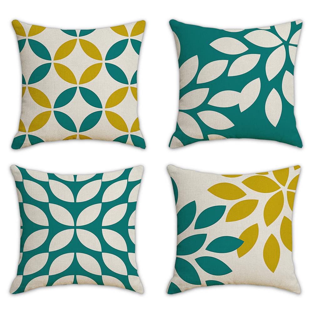 HomeChi Pillow cases, 4Pcs Cushion Covers with Geometric Decorative Patterns, Cushion Case Soft Cotton Linen Pillow Case for Sofa Living Room Home Decoration (F)