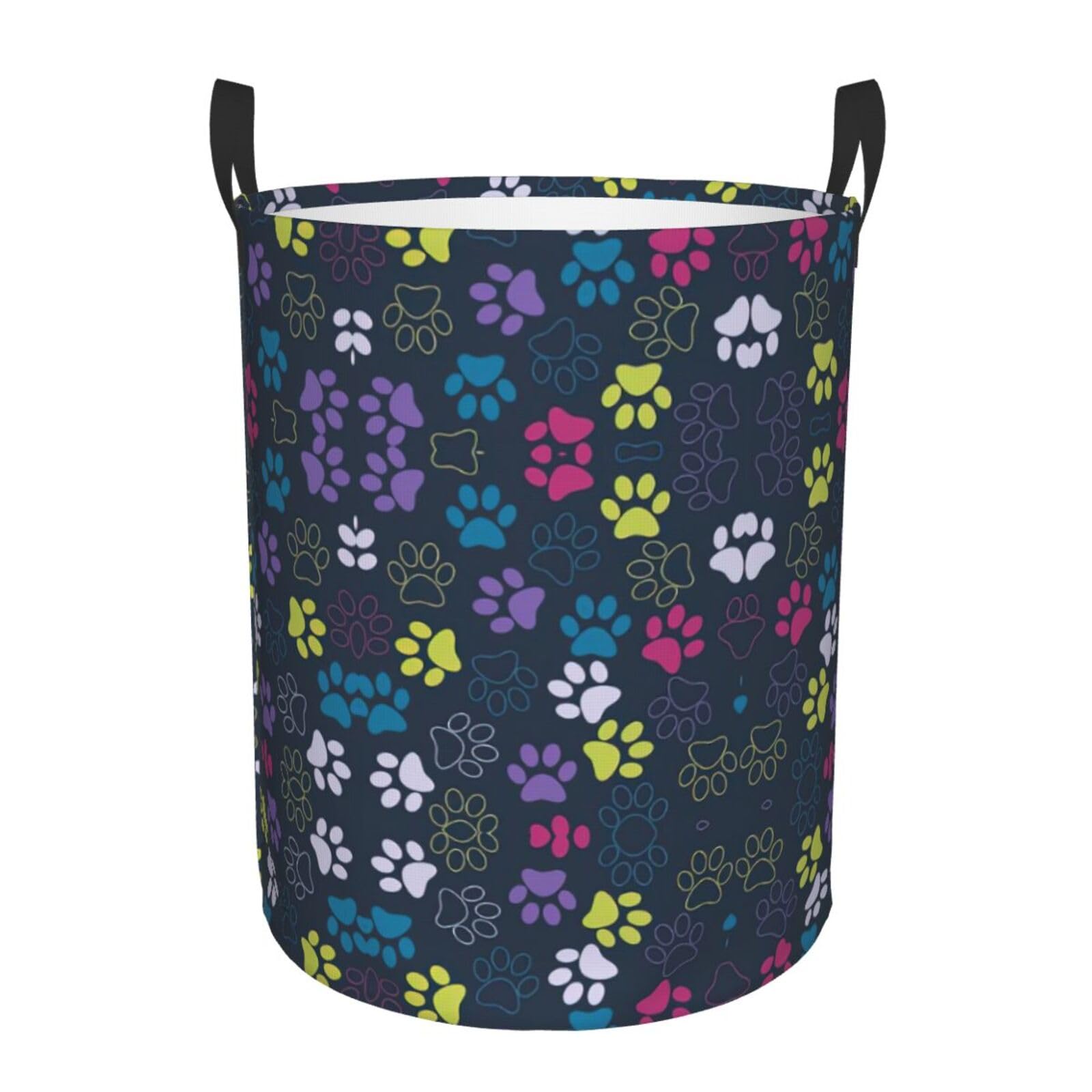 M Collapsible Round Cute dog paw Print Laundry Hamper