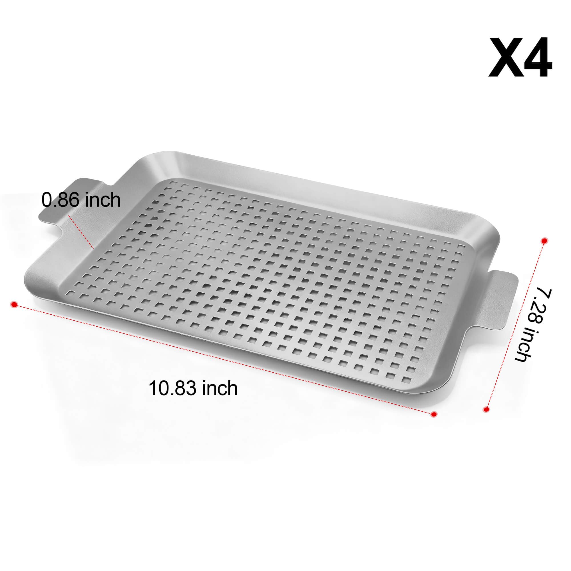 Grillpfanne 4er Set, Grill Topper für Outdoor Grill, Edelstahl Bratkorb mit Griffen, Perforierte Grillschale für Smoker Braten, Ofen, BBQ Zubehör (4 klein)