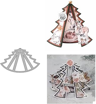 3D Card Cutting Die Christmas Tree Folding Card Metal Stencils Die Cuts for DIY Scrapbooking Photo Album Decorative Embossing Paper Card Marking Christmas