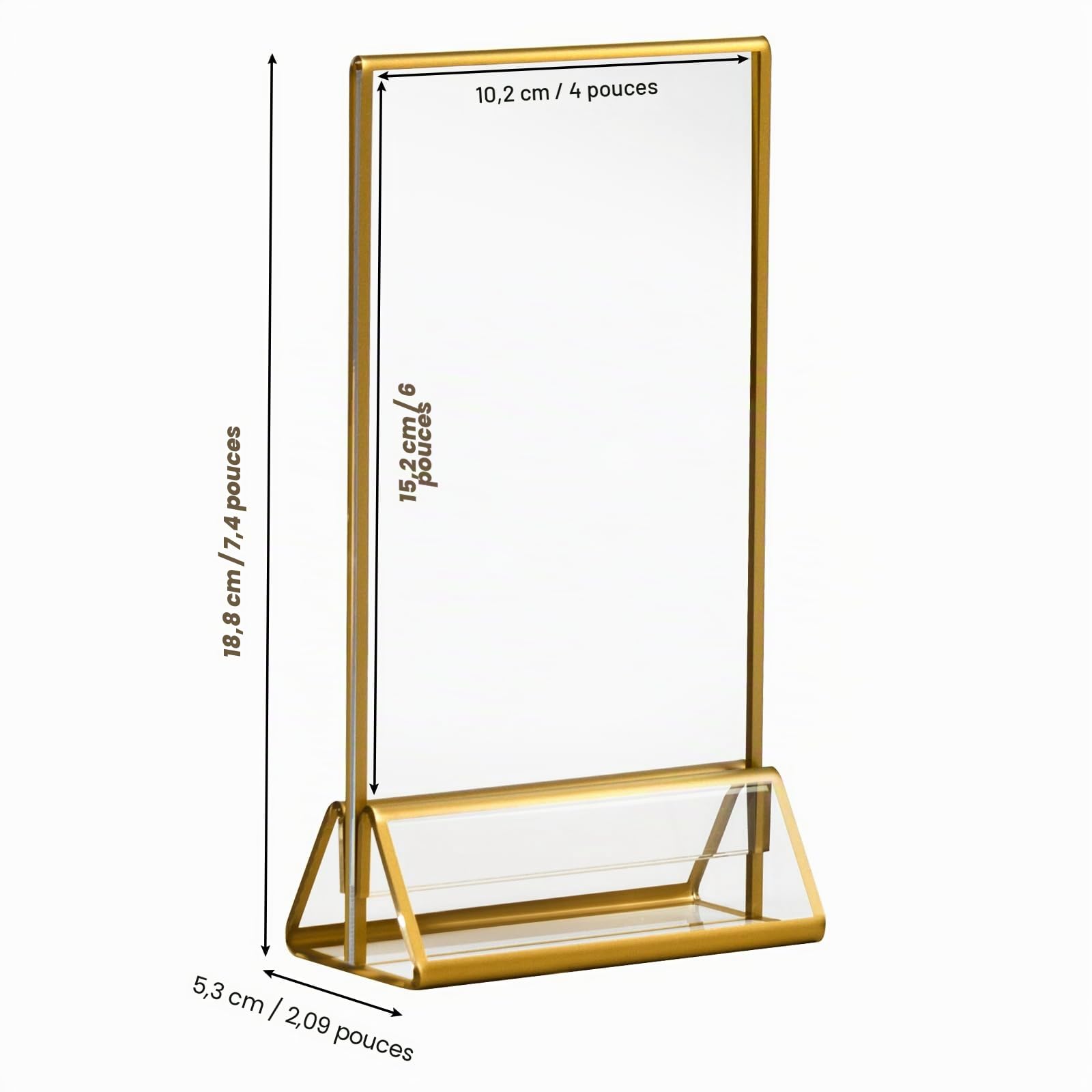 CECOLIC Lot de 6 Supports de Panneau en Acrylique Avec Bordures Dorées, Supports de Menu Double Face, Cadres Photo Transparents pour Panneaux de Menu, Numéros de Table de Mariage (10,2 x 15,2 cm)
