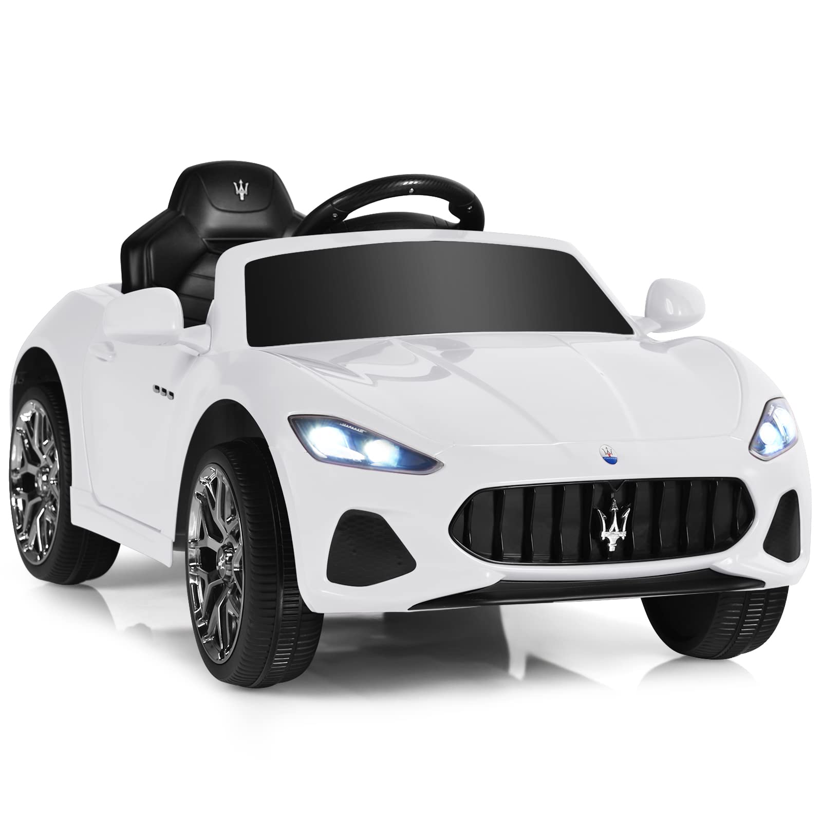 GYMAX Kids Ride on Car, 12V Battery Powered Licensed Maserati Toy Car with Remote Control, Music, Horn, Radio, Lights, USB, Children Electric Vehicle for 3 Years Old (White), (GYTQ10038GB)